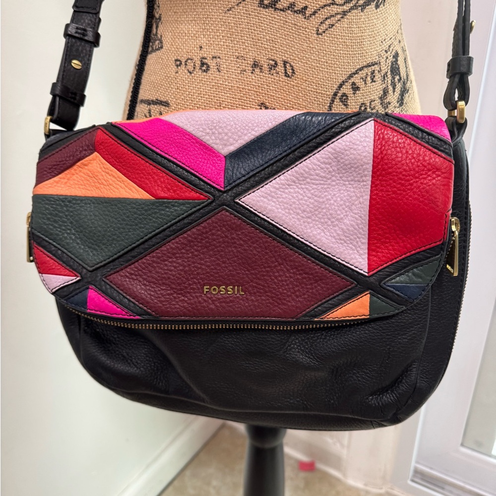 Fossil Women's Geometric Multicolor Leather Crossbody Bag